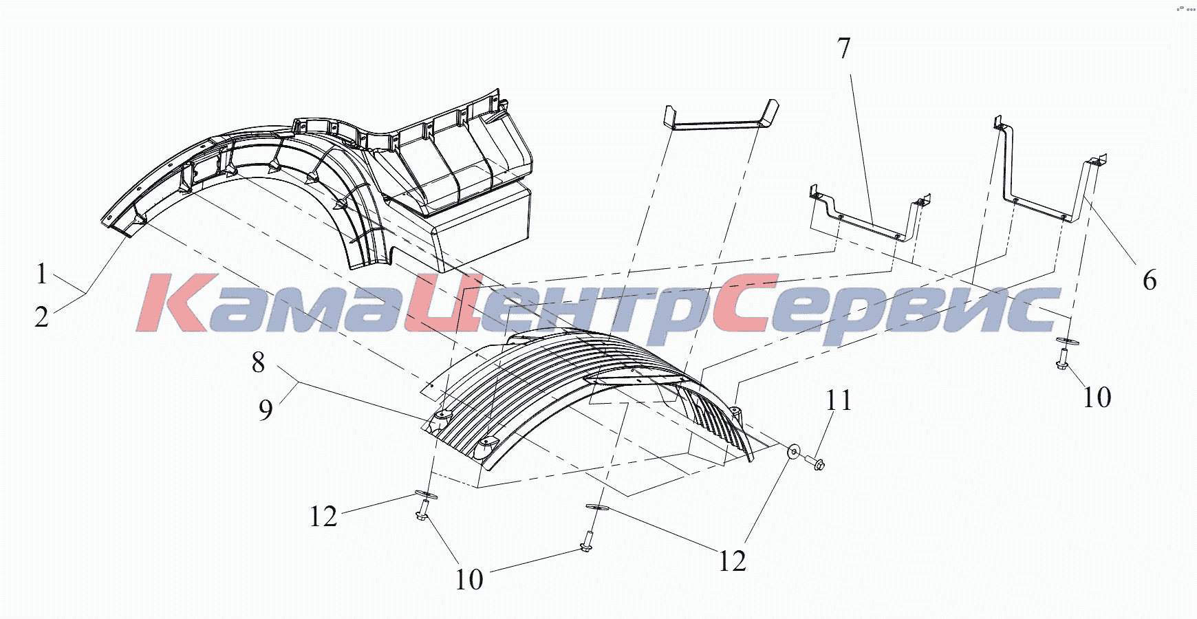 Запчасти для CA 3250 серии J6 - Верхние крылья, верхние брызговики и  подножки третьей ступени (II)