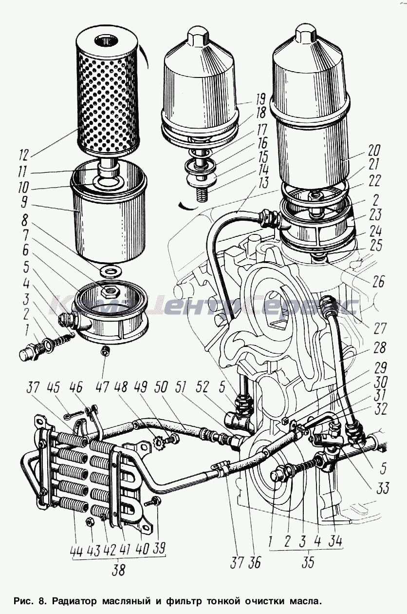 Запчасти для ГАЗ-3307 - Радиатор масляный и фильтр тонкой очистки масла