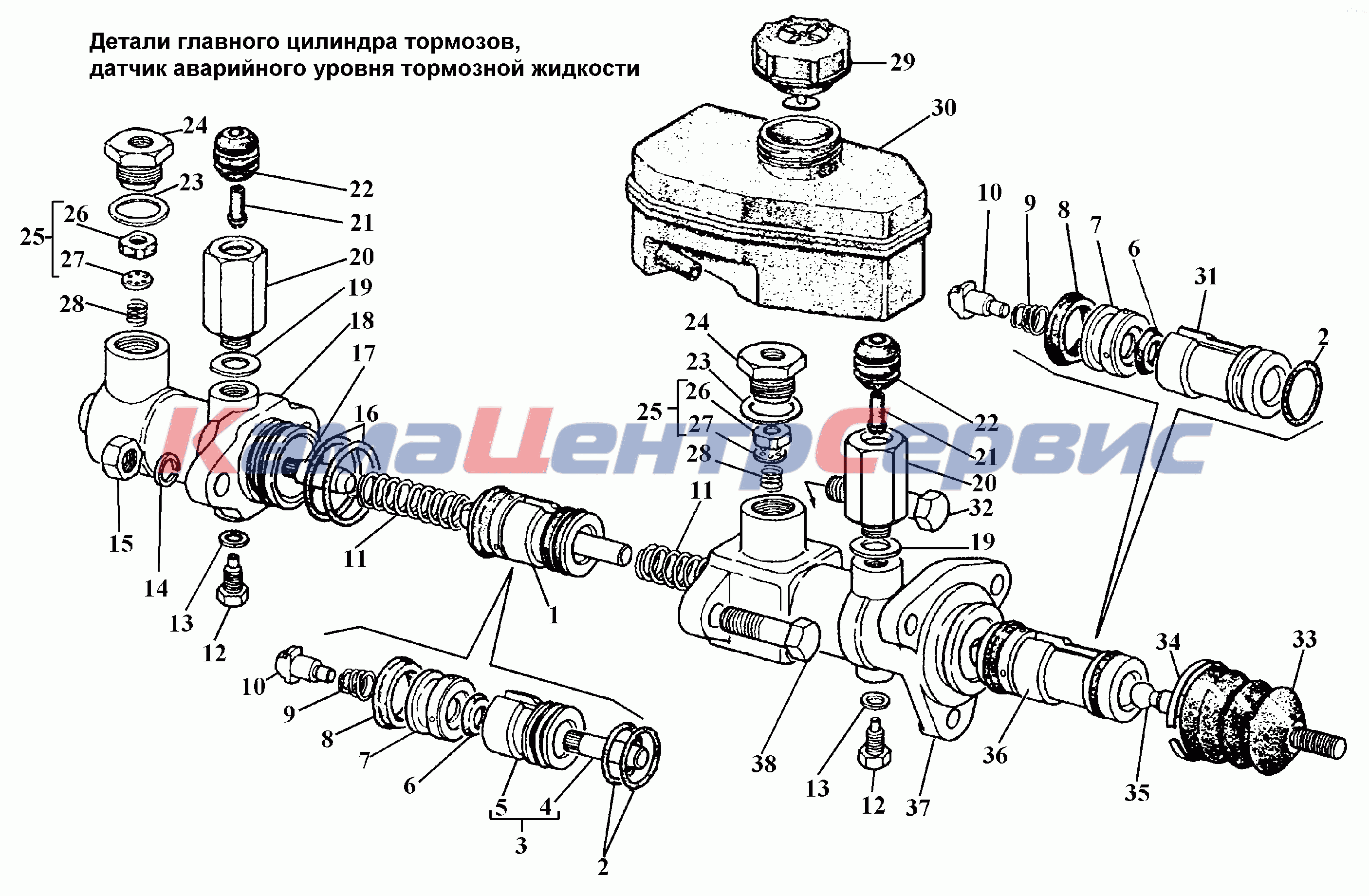 Запчасти для ГАЗ-3308 - Детали главного цилиндра тормозов, датчик  аварийного уровня тормозной жидкости