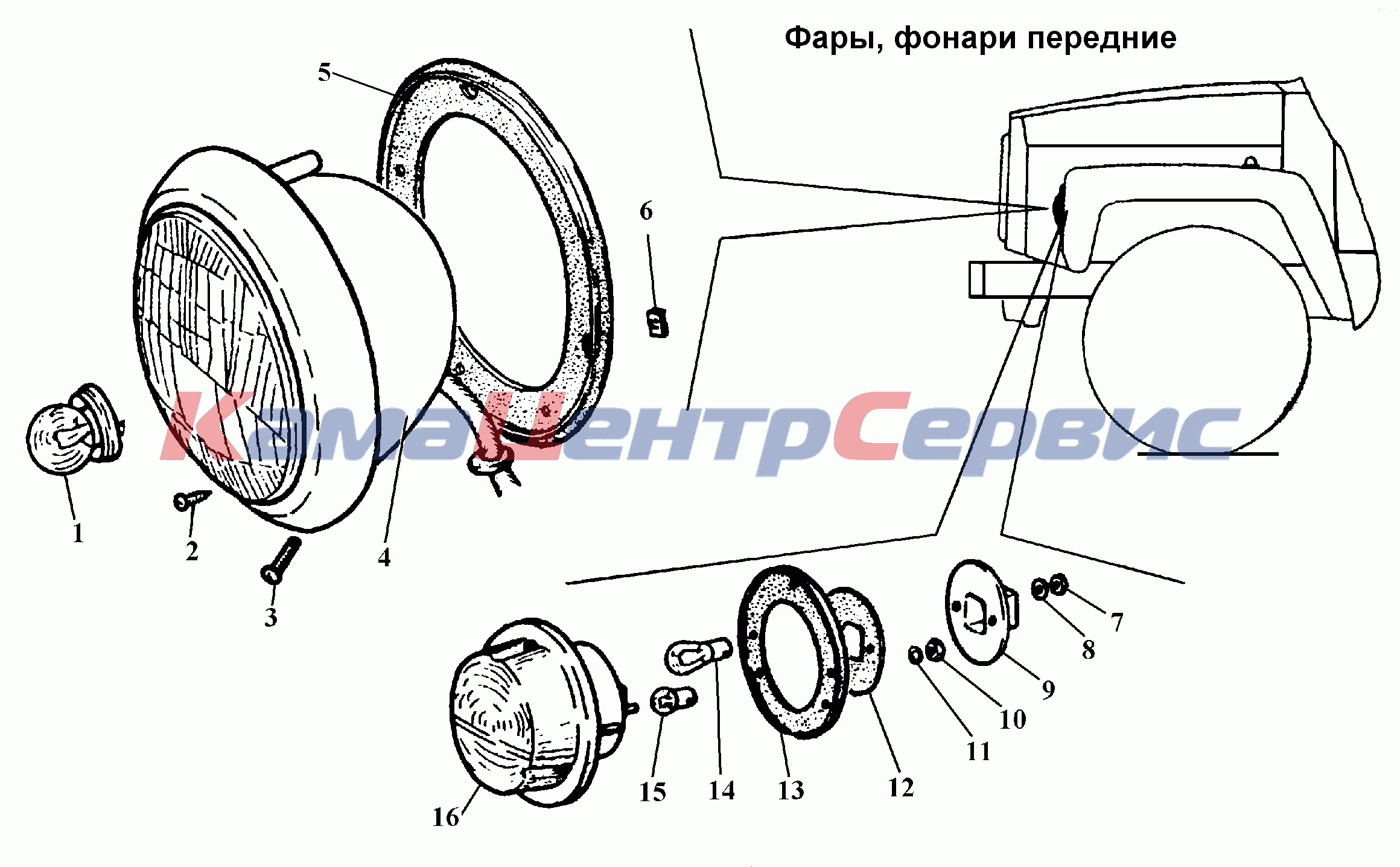 Запчасти для ГАЗ-3308 - Фары, фонари передние