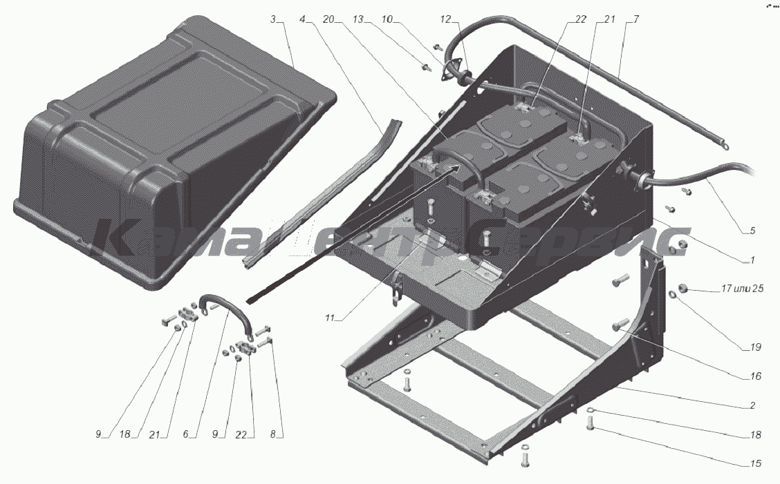 Запчасти для ГАЗ-33081 - 33081-3703001-20. Установка аккумуляторных батарей