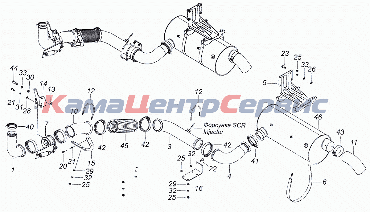 Запчасти для 4308 (Евро 4) - 4308-1200008 Установка системы выпуска