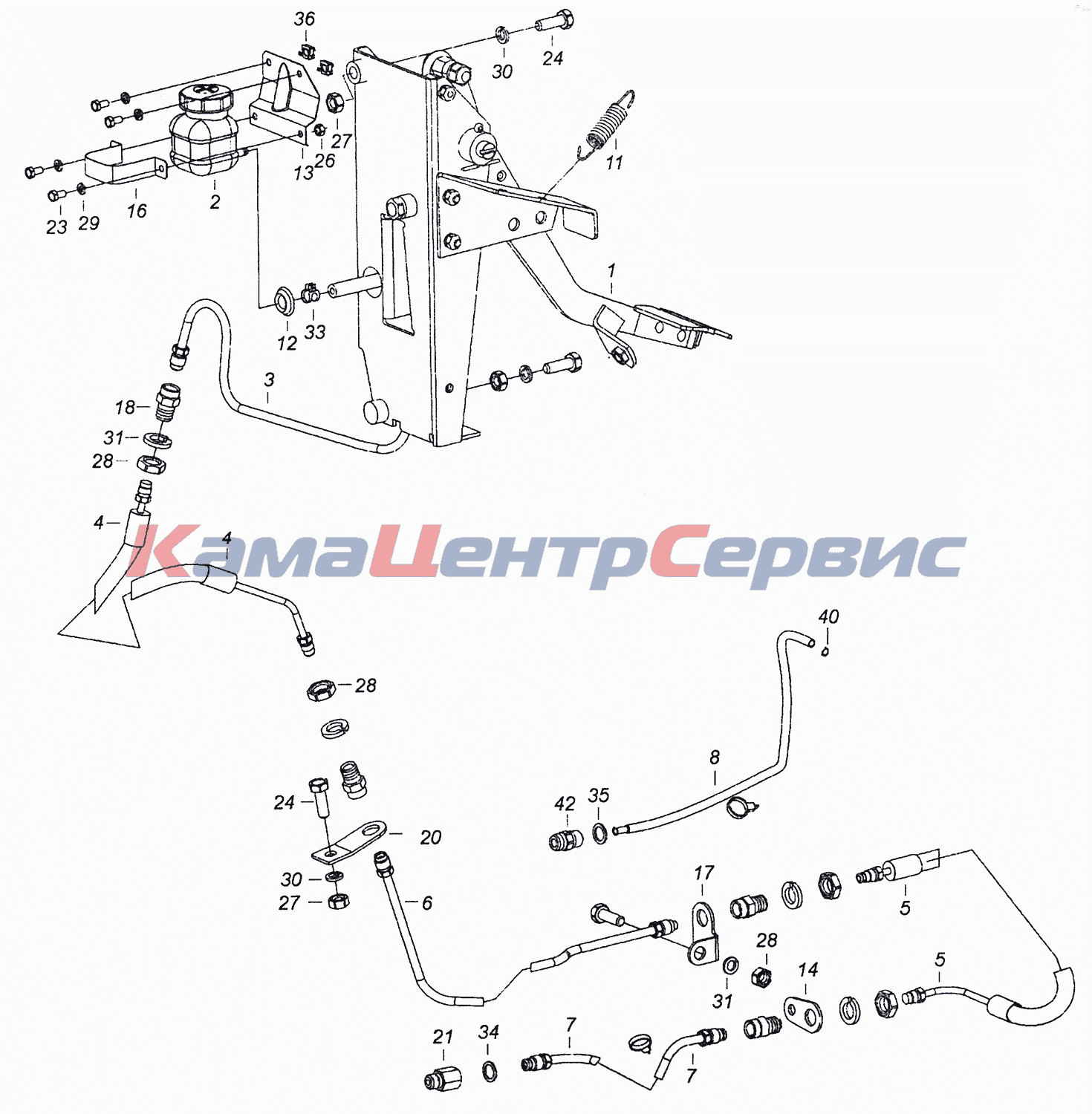 Запчасти для 4308 (Евро 4) - 4308-1600006-60 Установка педали и привода  выключения сцепления