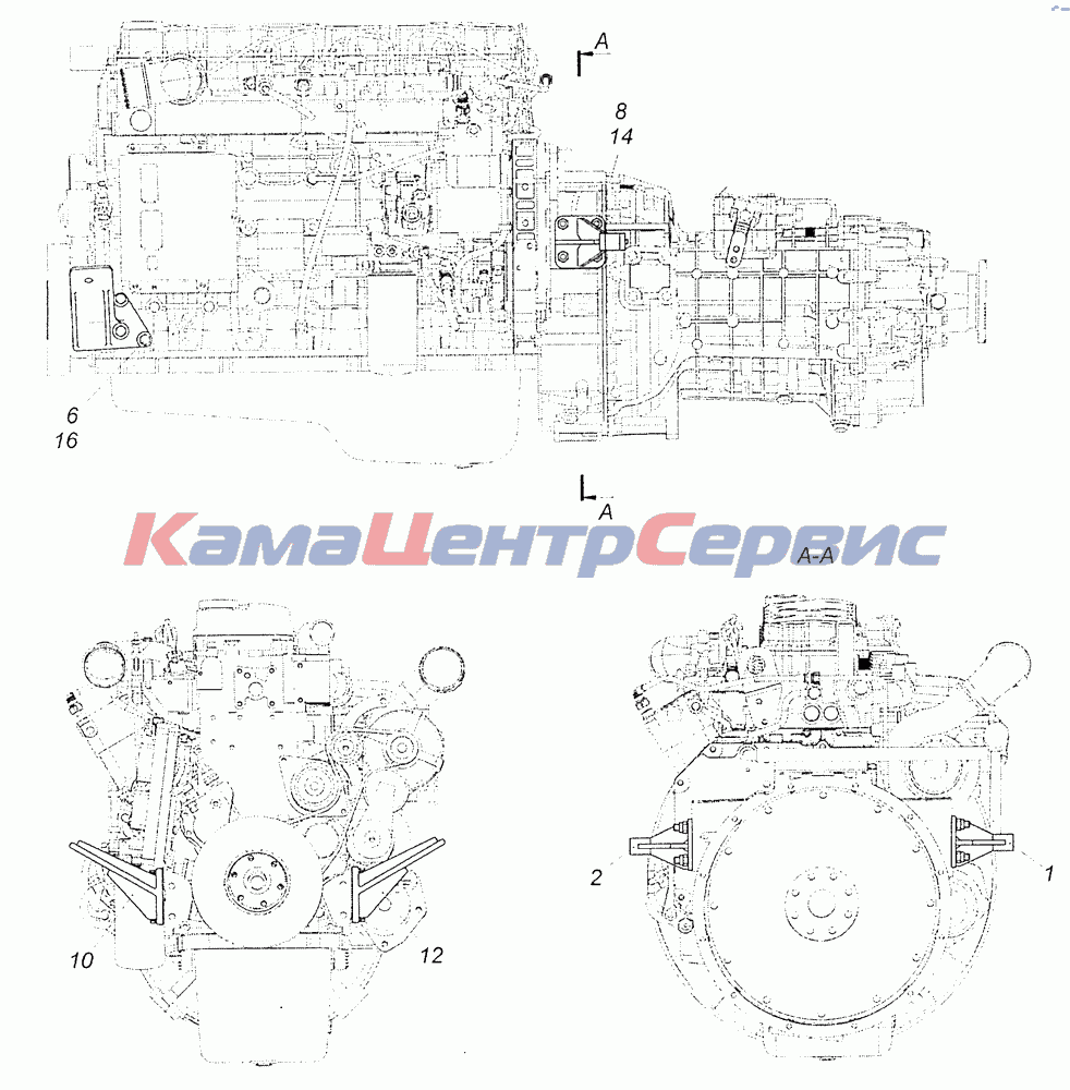 Запчасти для 4308 (Евро 3) - 4308-1001000-03 Установка кронштейнов силового  агрегата