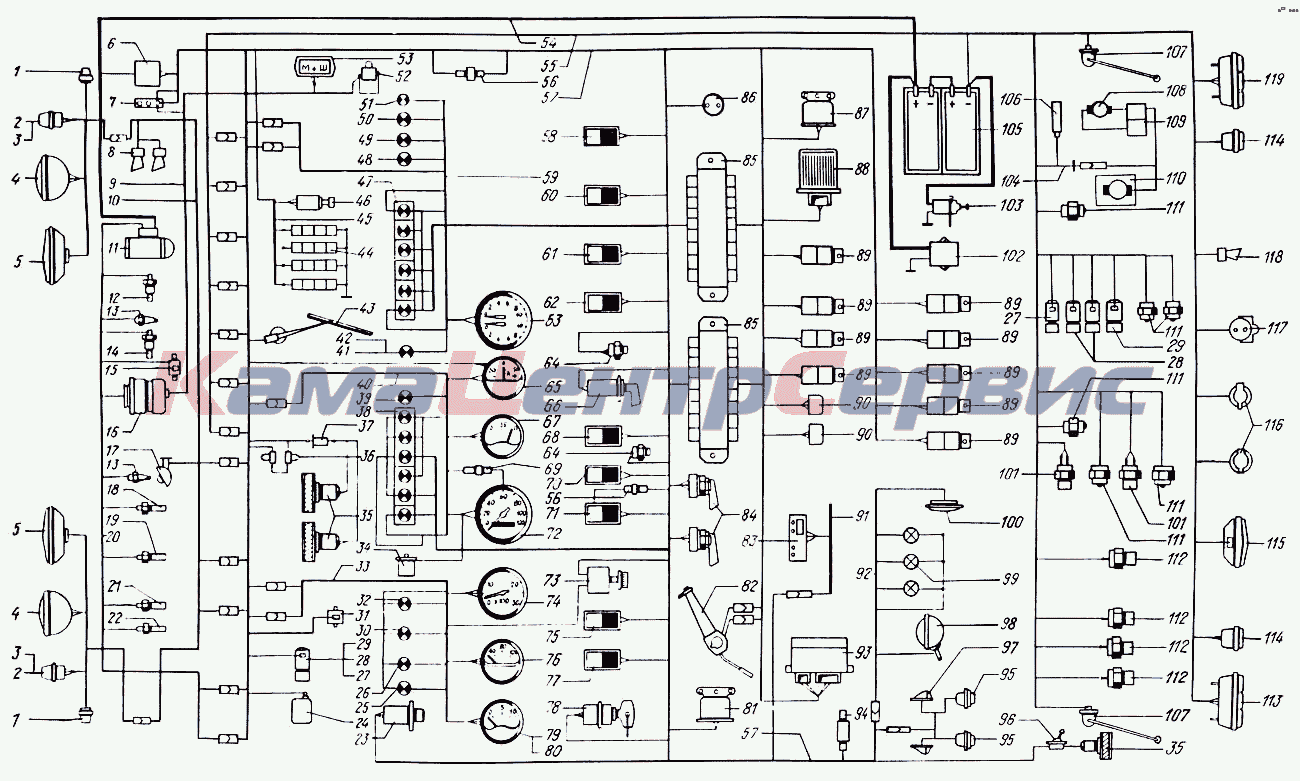 Запчасти для КрАЗ-65055 - Схема электрооборудования