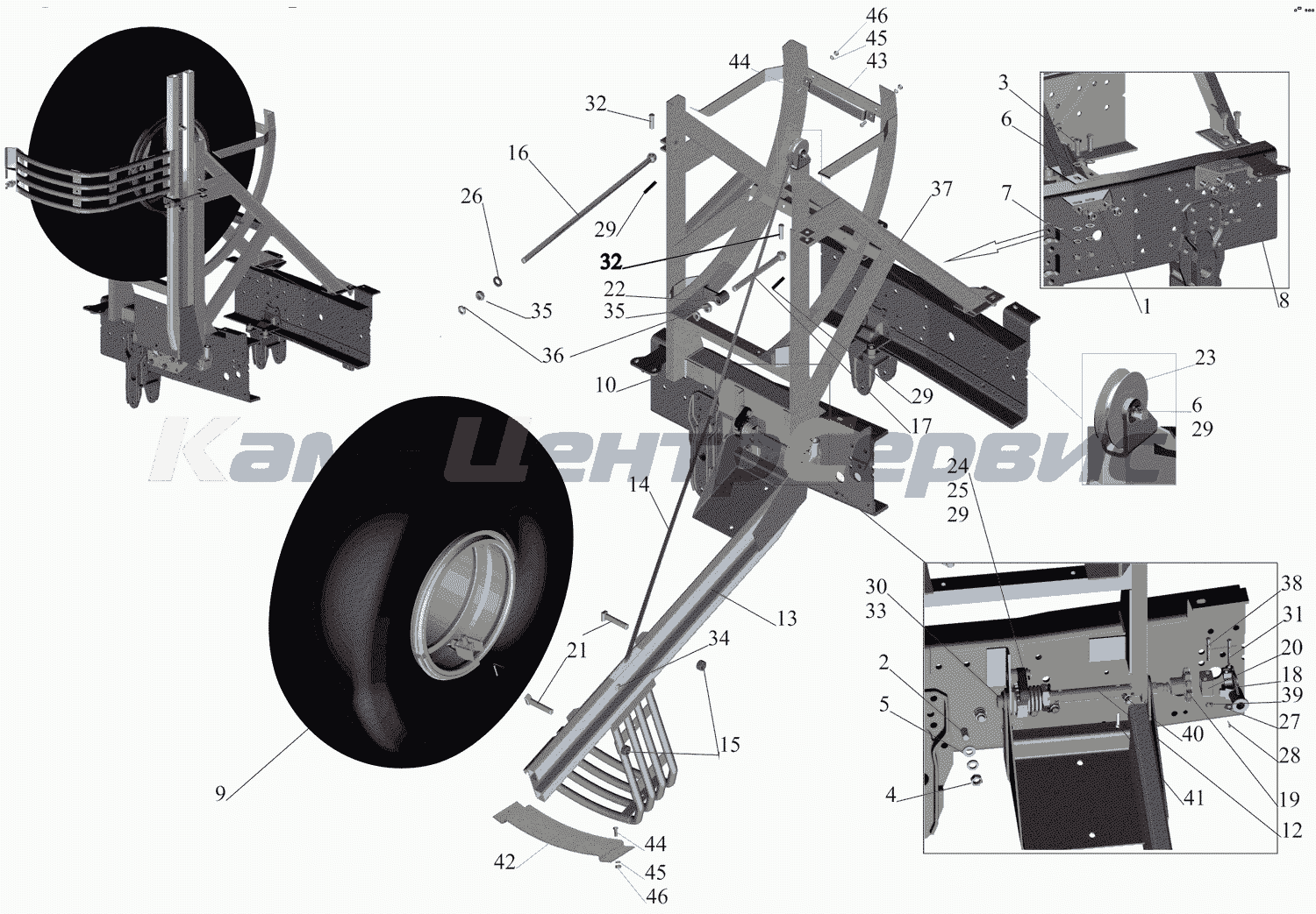 Запчасти для МАЗ-631705 - Установка запасного колеса 6317-3100001-050