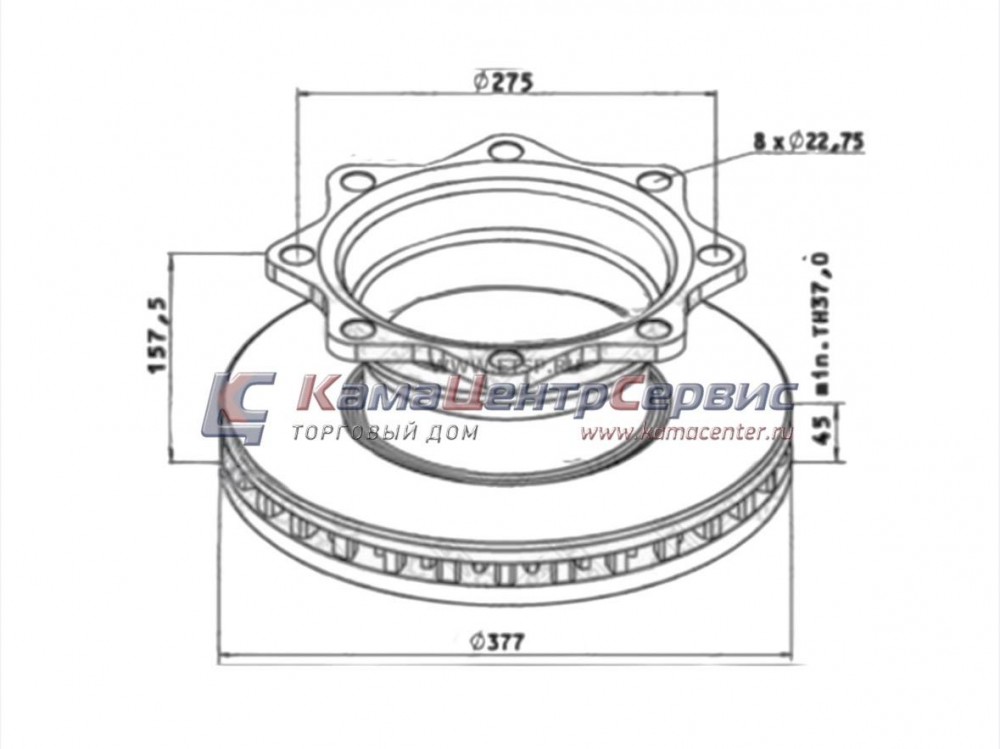 Диск тормозной 4308 (377х45х157,5) (6621956114) (Stellox) 8500784SX